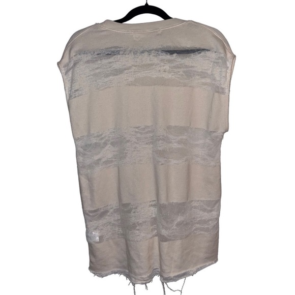 IRO Jeans Boho Distressed Raw Edge/Hem Cap Sleeve Sweatshirt Short Sleeve Top L - Picture 11 of 13